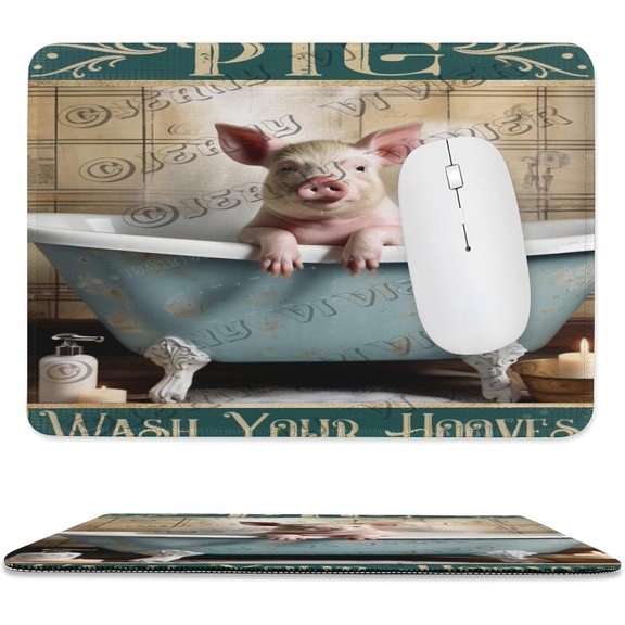 Mouse Pad, Anti-Slip Rubber Mousepad with Stitched Edges for Gaming Office Laptop Computer, Cute Pattern Mouse Mat - Pig Wash Your Hooves Design 8"x10"
