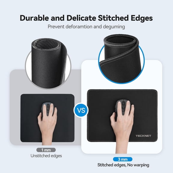 Mouse Pad with Anti-fray Stitching, Waterproof Surface & Non-Slip Rubber Base with Stitched Edges Gaming Mouse Mat for LaptopCompatible with Laser and Optical Mice - Black