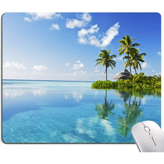 Mouse Pad, Beach Mouse Pad, Square Computer Mouse Mat Waterproof Mousepad Non-Slip Rubber Base Mouse Pads for Office Laptop