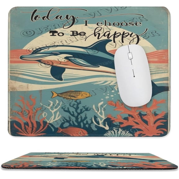 Mouse Pad, Beach Style Anti-Slip Rubber Mousepad with Stitched Edges for Gaming Office Laptop Computer, Cute Pattern Mouse Mat Dolphin Design 10"x12"