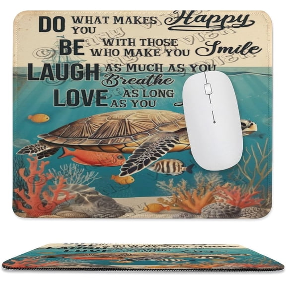 Mouse Pad, Beach Style Anti-Slip Rubber Mousepad with Stitched Edges for Gaming Office Laptop Computer, Cute Pattern Mouse Mat - Sea Turtle 10"x12"