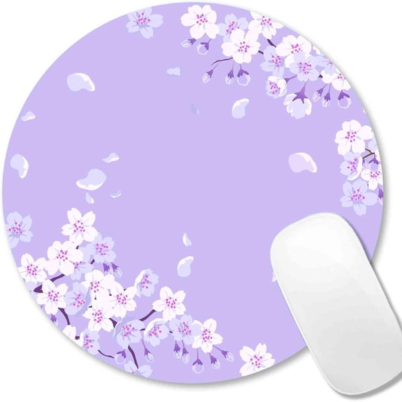 Mouse Pad, Blue Watercolor Lotus Flower Round Mouse Pad, Non-Slip Rubber Base Mousepad for Laptop Computer, Personalized Small Mousepad with Designs for Women, 7.9 x 7.9 Inch