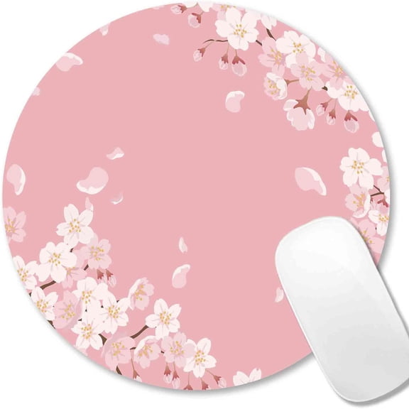 Mouse Pad, Blue Watercolor Lotus Flower Round Mouse Pad, Non-Slip Rubber Base Mousepad for Laptop Computer, Personalized Small Mousepad with Designs for Women, 7.9 x 7.9 Inch