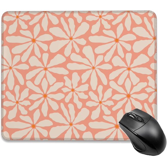 Mouse Pad, Boho Retro Groovy Orange Flowers Mouse Pads for Desk,Waterproof Anti-Slip Rubber Gaming Mouse pad with Stitched Edges for Gaming Office Laptop Computer Men Women