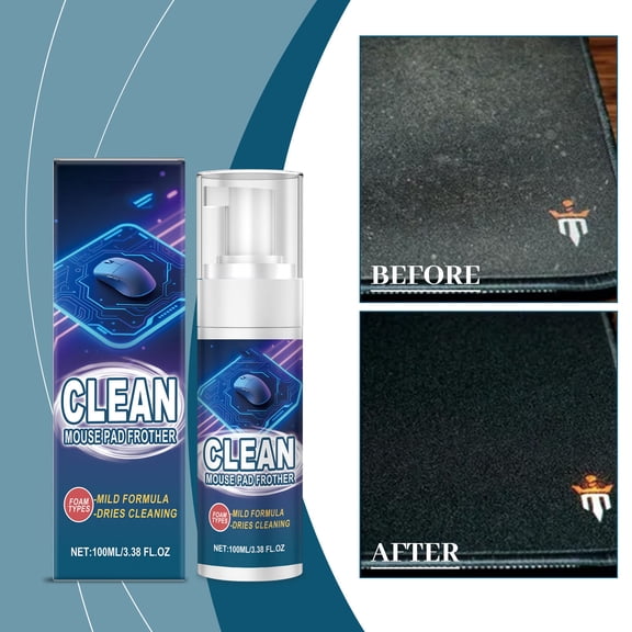 Mouse Pad Cleaner Foam Spray 3.38 fl oz (100ml), Quick-Drying Stain & Odor Remover, No-Rinse Multipurpose Cleaner for Gaming Keyboards, Phone Cases, Cables & Household Accessories