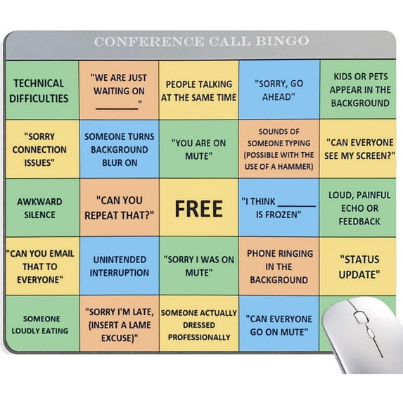 Mouse Pad, Conference Call Bingo Mouse Pad, Washable Square Cloth Mousepad for Office Laptop, Non-Slip Rubber Computer Mouse Pads for Wireless Mouse, Personalized Gift Mouse Pads for Desk