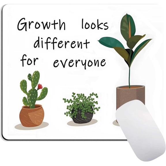 Mouse Pad, Cute Mousepad with Design, Square Grass Leaves Mat, Small Non-Slip Rubber Gaming Pads, Office Home Personalized Pad,Growth Looks Different for Everyone