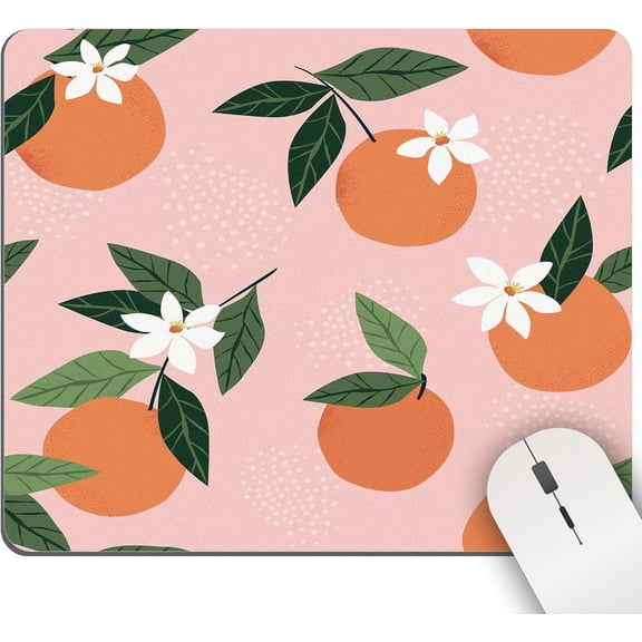 Mouse Pad Cute, Tropical Oranges Square Computer Mousepads for Desk Pink Mouse Pads with Non-Slip Rubber Base for Gaming Office Laptop Wireless Mouse Desk Accessories Gift for Coworker