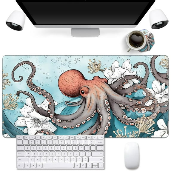 Mouse Pad,Desk Mat,Computer Mouse Pad + Cute Coasters,31.5"x15.7" with Non-Slip Black Rubber Base Mouse Pad,for Mouse Pads for Laptop,Gaming Office & Home,Washable Mousepad,Octopus Marine Life