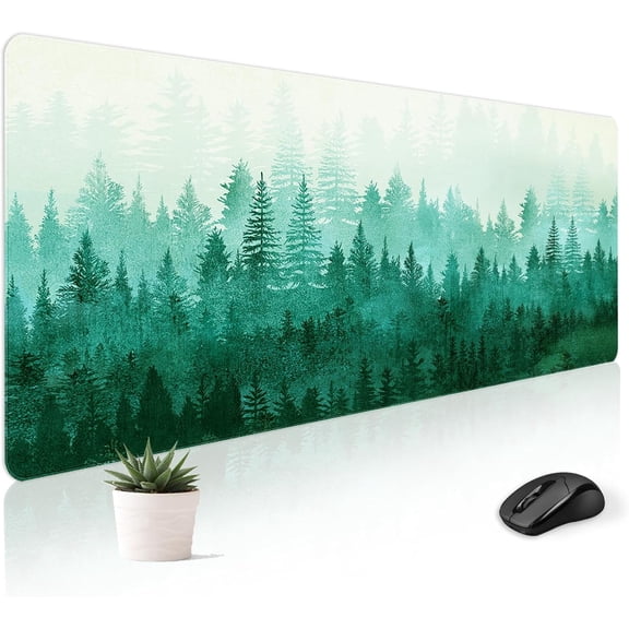 Mouse Pad Desk Mat Gaming Large Keyboard Cute Office Desktop Computer Laptop Green Forest XXL Long Giant Big Aesthetic Girly Pretty Modern Design Women Girl Oversized Wide 31.5x11.8'''' Mousepad