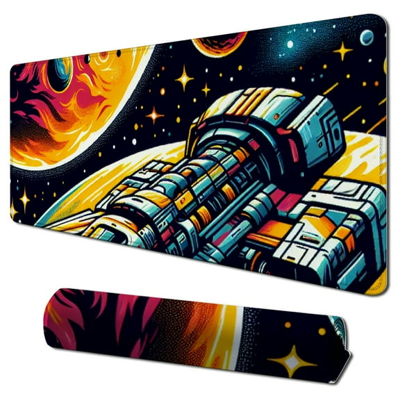 Mouse Pad Desk Mat Scene Large Gaming Mouse Pad Desk Pad Mousepad XXL Extended Keyboard Mat Futuristic ship Cosmic Adventure Mouse Mat
