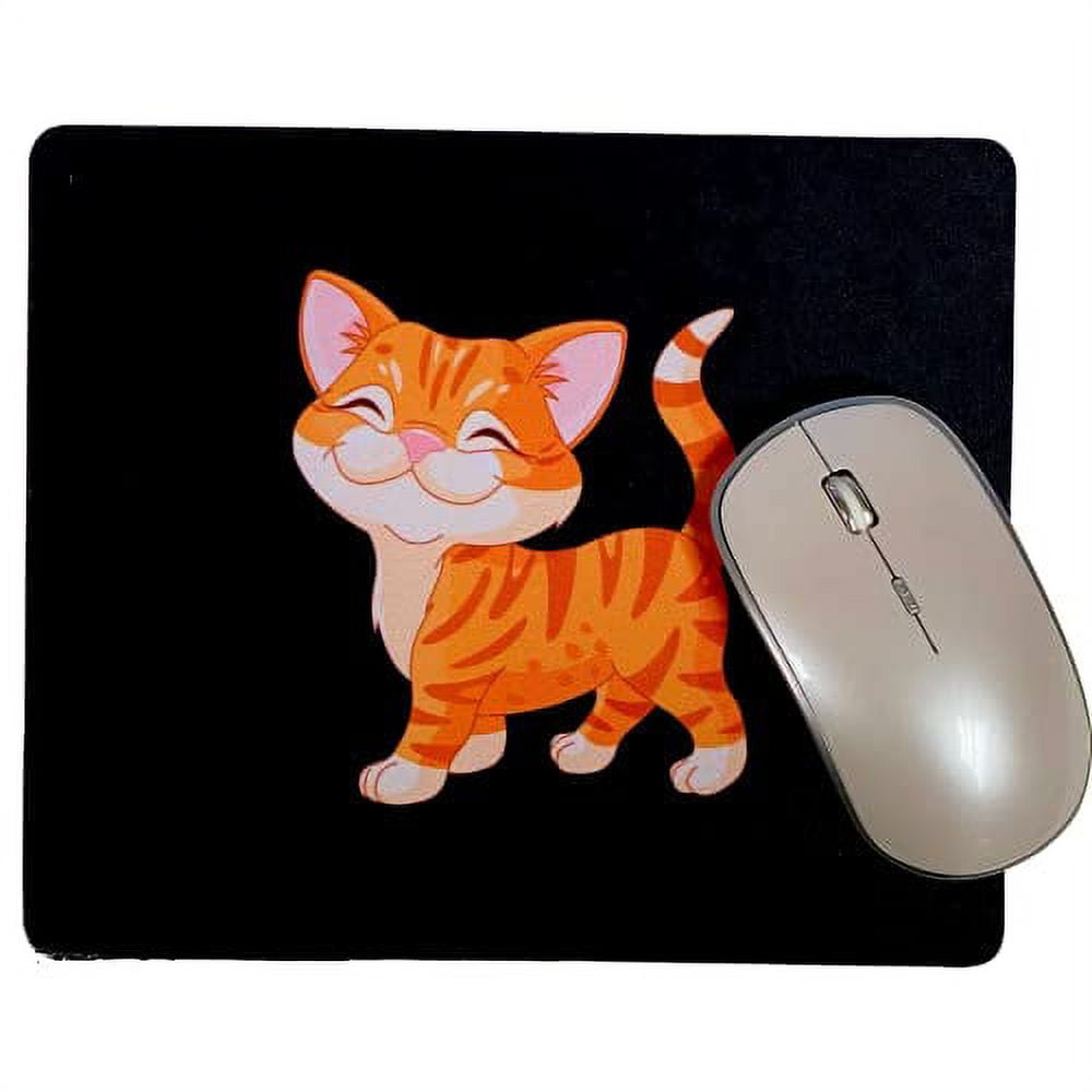 Mouse Pad for Desk Top or Laptop Computers Happy Orange Cat Design, Fun
