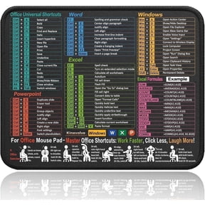 Windows Office Shortcuts Mouse Pad, Printed Excel Word PowerPoint Keyboard Shortcuts, Non-Slip Rubber Base Stitched Edges Desk Mat for Laptop & Desktop Computer