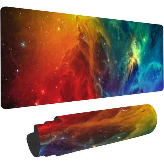 Mouse Pad Fantasy Galaxy Design 31.5x11.8 Inch Non-Slip Large Gaming Mouse Pad, Red and Blue Starry Office Desk Mouse Mat, Waterproof Rectangle Shape Rubber Mousepad for Wireless Mouse Laptop BDZZSE6