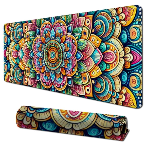 Mouse Pad, Floral Mandala Mouse Mat, Small Custom Mouse pad for Gaming, Office, Women and Men, Non-Slip Rubber Base, Stitched Edge, Waterproof, Rectangle , Flower Mousepad
