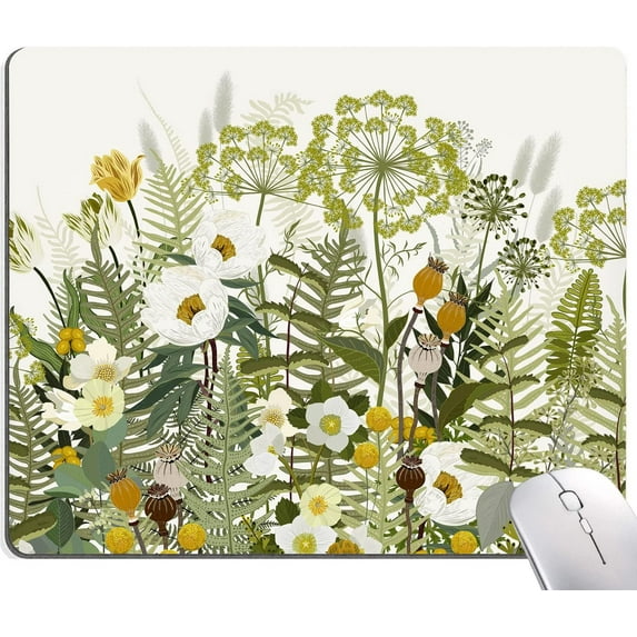 Mouse Pad, Floral Mouse Pad with Cute Design, Mouse Mat Square Waterproof Mouse Pads Non-Slip Rubber Base MousePads for Computer Office Laptop, Flowers Meadow