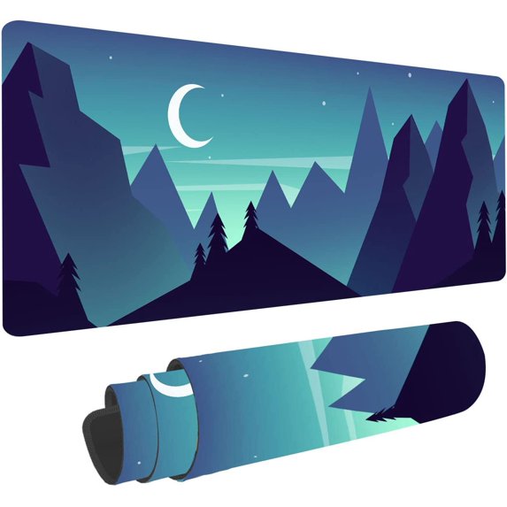 Mouse Pad Forest Mountain Large Mousepad Office Decoration Desk Mat, Moon Stars Blue Waterproof Mousepad for Desktop Wireless Mice, Non-Slip Rubber Base Mouse Mat, 31.5x11.8 Inch BDZXSE009