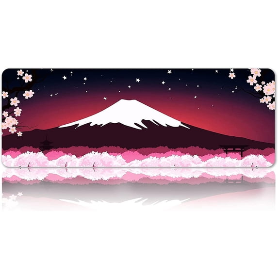Mouse Pad Fuji Mountain Painting Large Mousepad Gaming Home Decor Desk Mat, 31.5x11.8 Inch Japanese Sakura Mousepad for Office Desktop Laptop, Non-Slip Rubber Base Waterproof Mouse Mat BDZZSE18