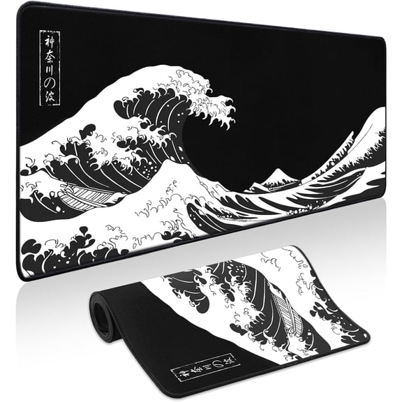 Mouse Pad Gaming - Desk Mat for Keyboard and Mouse - Kanagawa Large Mouse Pads for Desk, Japanese Sea Wave Gaming Mousepad with Non-Slip Base, Desks Pad (31.5" X 11.8") for Game and Office