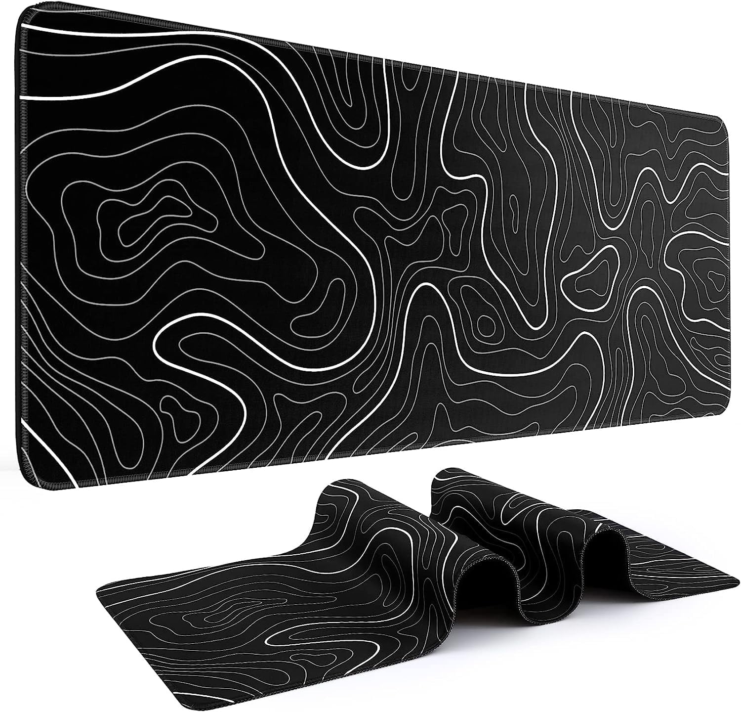 Mouse Pad Gaming Keyboard Pad 31.5 x 11.8in Topographic Mouse Pad Black White Mouse Mat for Keyboard with Anti-Slip Rubber Base,Big Mouse Pad Long Mouse Pad Mouse Mat