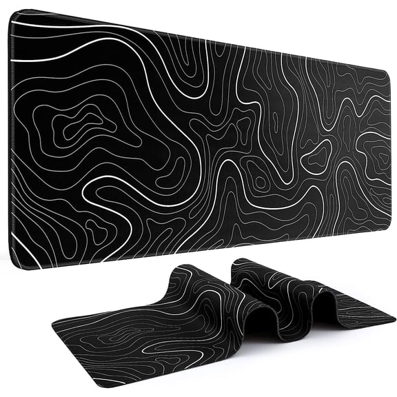 Mouse Pad Gaming Keyboard Pad 31.5 x 11.8in Topographic Mouse Pad Black White Mouse Mat for Keyboard with Anti-Slip Rubber Base,Big Mouse Pad Long Mouse Pad Mouse Mat