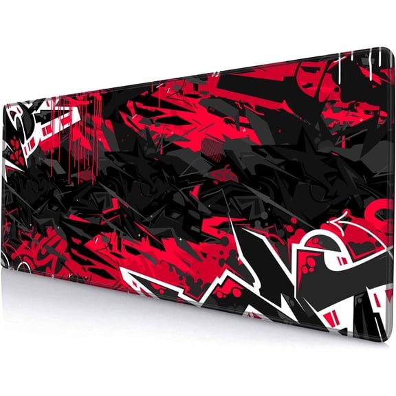 Mouse Pad Gaming, Large XXL Mouse Pads, Non-Slip Rubber Base Mousepad, Keyboard Mouse Mat Desk Pad with Stitched Edges, 31.5x11.8 inch Black Red
