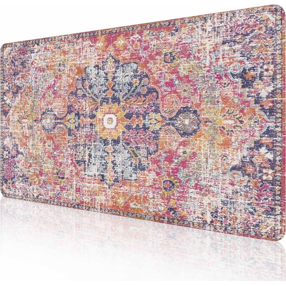 Mouse Pad Gaming, Large XXL Mouse Pads, Non-Slip Rubber Base Mousepad, Keyboard Mouse Mat Desk Pad with Stitched Edges, 35.4x15.7 inch Boho Fuchsia