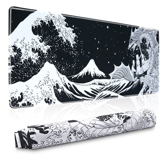 Mouse Pad Gaming Mousepad 35.4 x 15.7 x0.12in Large Mouse Pad for Keyboard and Mouse with Anti-Slip Rubber Base, Keyboard Pad XXL Mouse Mat for Home and Office(Japanese Sea Wave)