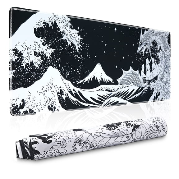 Mouse Pad Gaming Mousepad 35.4 x 15.7 x0.12in Large Mouse Pad for Keyboard and Mouse with Anti-Slip Rubber Base, Keyboard Pad XXL Mouse Mat for Home and Office（Japanese Sea Wave)