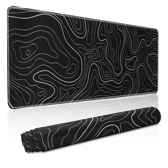 Mouse Pad Gaming Mousepad 35.4 x 15.7 x0.12in Large Mouse Pad for Keyboard and Mouse with Anti-Slip Rubber Base, Keyboard Pad XXL Mouse Mat for Home and Office(Topographic Black)
