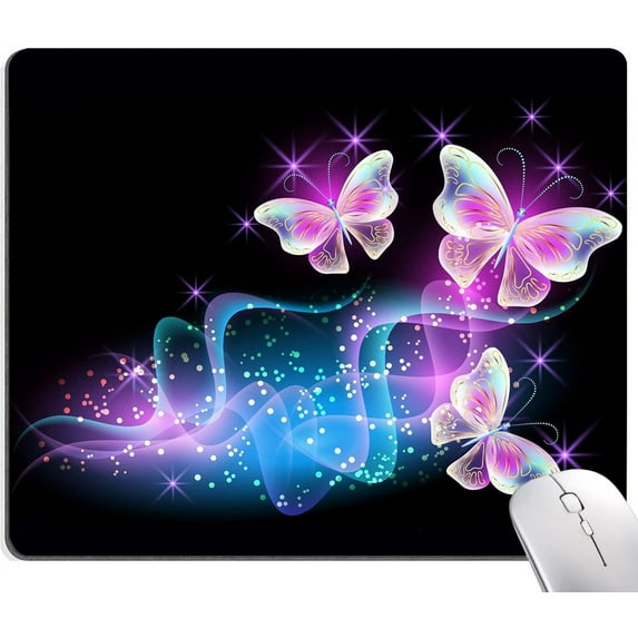 Mouse Pad, Glowing Night Pink Butterflies Mouse Pad, Mouse Mat Square Waterproof Mouse Pad Non-Slip Rubber Base MousePads for Computer Laptop