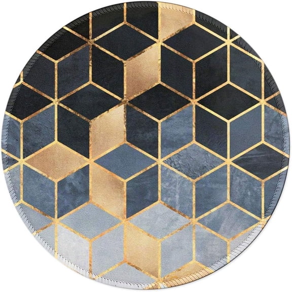 Mouse Pad, Golden Geometric Rhombus Round Mousepad, Durable Stitched Edges, Non-Slip Rubber Base, Enhanced Thickness, Waterproof, Customized Gaming Mouse Mat for Laptop, Computer & PC