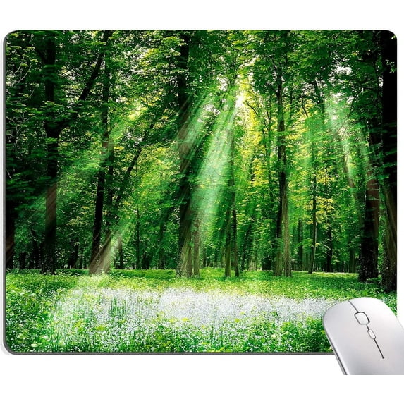 Mouse Pad, Green Forest Mouse Pad Design, Cute Mouse Pads Square Waterproof Compute Mouse Mat Non-Slip Rubber Base MousePads for Laptop PC Office, Natural Landscape Trees