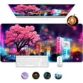 thumbnail image 1 of Mouse Pad, Japanese Night View Cherry Blossom Large Gaming Mouse Pad for Desk, Big Desk Mat with Seamed Edges, Waterproof Desk Pad, Non-Slip Rubber Base, Computer Mousepad, 31.5 x 15.7 Inch, 1 of 6