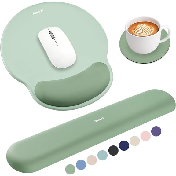 Mouse Pad and Keyboard Wrist Rest, 3-in-1 Gel Memory Foam Ergonomic with Rest Set,Gaming Mousepad Arm Cushion Support for Computer Office Desk Accessories Cute Setup,Sage Green