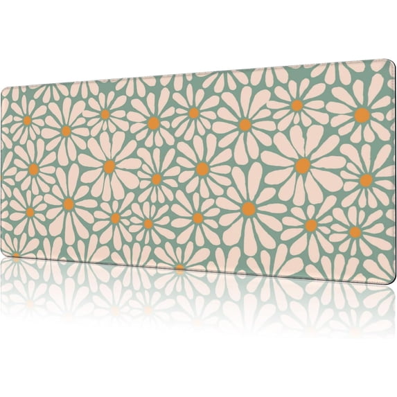 Mouse Pad Large Boho with Daisy Flowers Non-Slip Gaming Desk Mat with Stitched Edge Laptop Keyboard Desk Pad for Work Home Gaming (35.4 x 15.7 Inches)