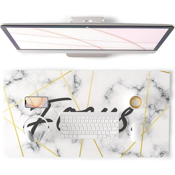 Mouse Pad, Large Desk Pads On Top of Desks, PU Leather Waterproof Mousepad, Cute Computer PC Laptop Writing Pads Accessories for School Office Home 31.5" x 15.7" - Marble Print