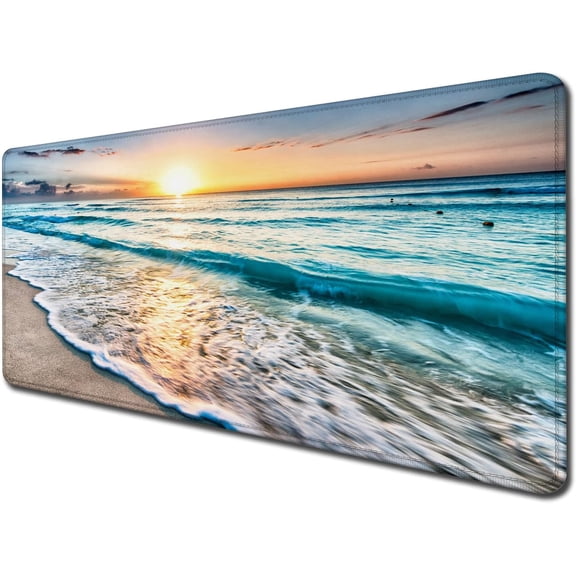 Mouse Pad Large, Extended Keyboard Desk Mat with Stitched Edge, Non-Slip Rubber Base Computers Mousepad for Gaming Home Office Laptop, 31.5x11.8inch, Sunrise Beach