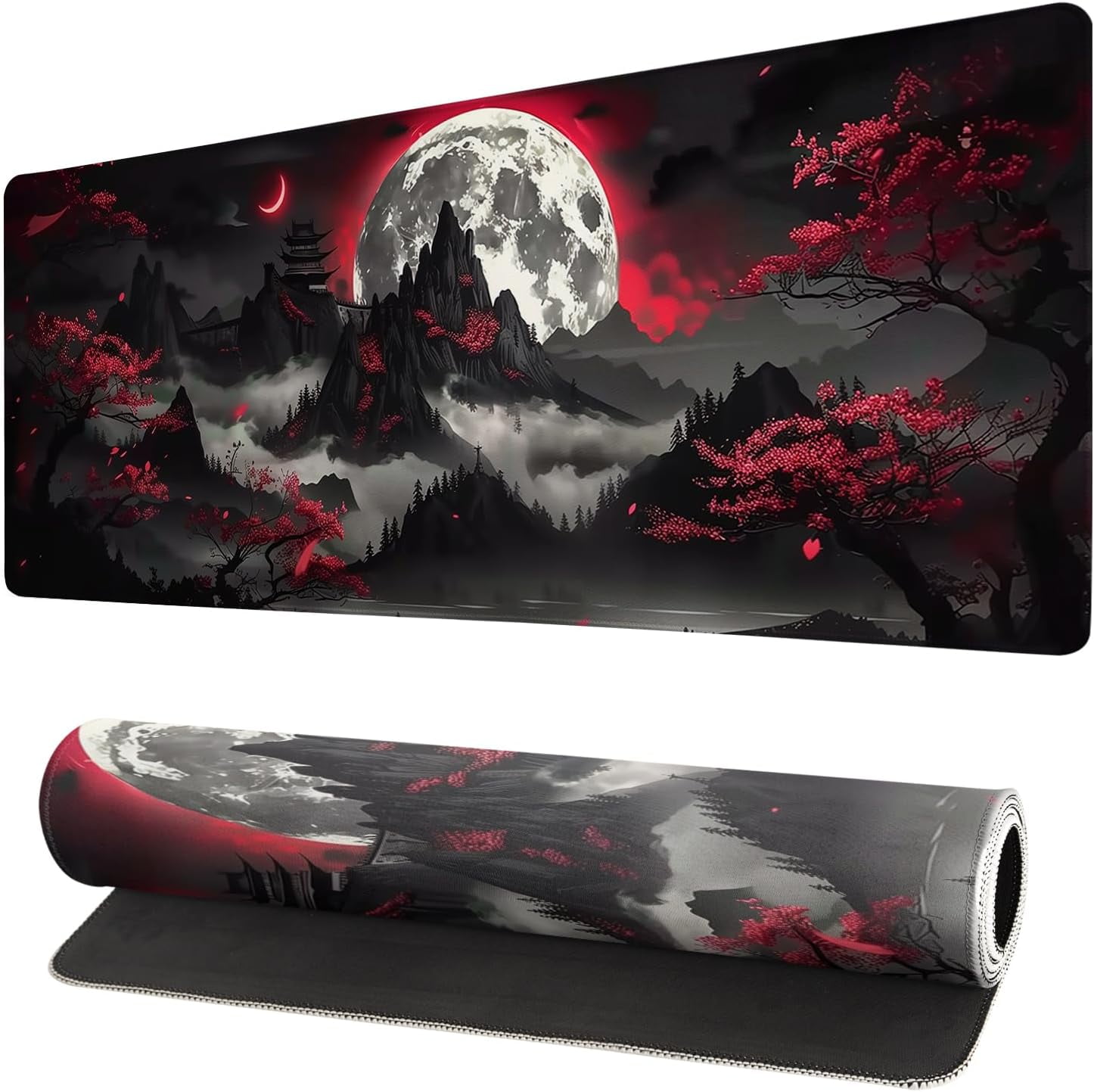 Mouse Pad, Large Japanese Desk Mat, XL Anime Gaming Keyboard Mat, Non-Slip Rubber Base, Big Extended Desk Protector for Home Office, 31.5”x11.8”