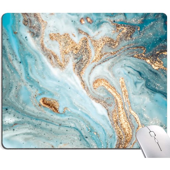 Mouse Pad, Marble Mouse Pad, Premium-Textured Mouse Mat Square Waterproof Non-Slip Rubber Base Computer Mousepads for Office Laptop Desk, Cyan Gold Marbling
