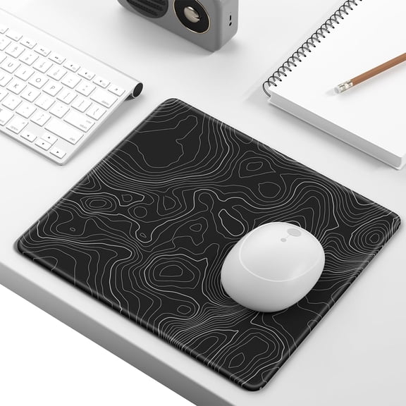 Mouse Pad, Minimalism Marble Style Computer Pad, Anti-Slip Rubber Mouse Mat with Stitched Edges for Gaming, Office, Laptop, PC, Women, 9" x 8" Thick 3 mm, Black Swirl