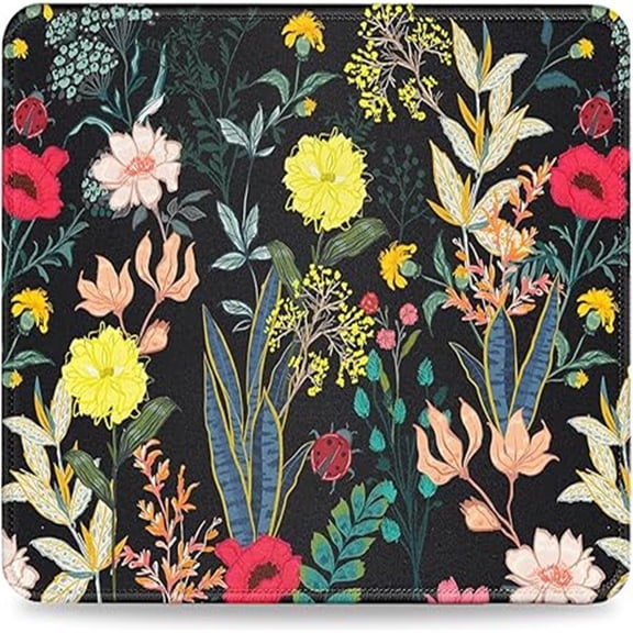 Mouse Pad with Non-Slip Rubber Base, Premium-Textured & Washable Computer Mousepad with Stitched Edges, Mouse Pads for Computers, Laptop, Gaming, Office & Home,10.2x8.3in Black Flowers