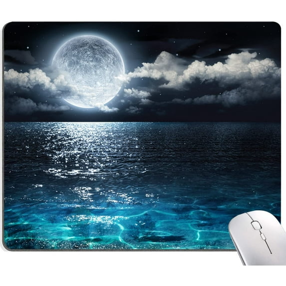 Mouse Pad, Ocean Moon Mouse Pad Design, Cute Mouse Pads Square Waterproof Computer Mouse Mat Non-Slip Rubber Base MousePads for Office Laptop Desk, Blue Ocean