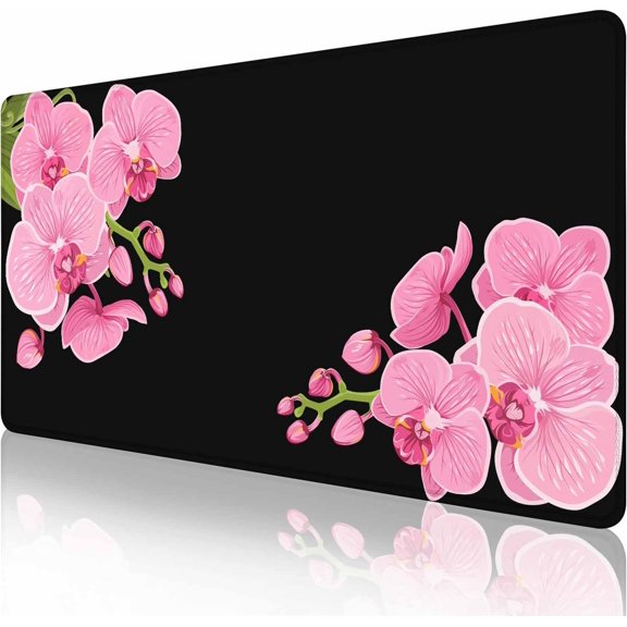 Mouse Pad,Office Desk Mat Large Gaming Keyboard Pad Stitched Edges Washable Smooth Surface Control & Accuracy Extended Computer Mouse Mat (31.5X15.7In) Pink Purple Phalaenopsis