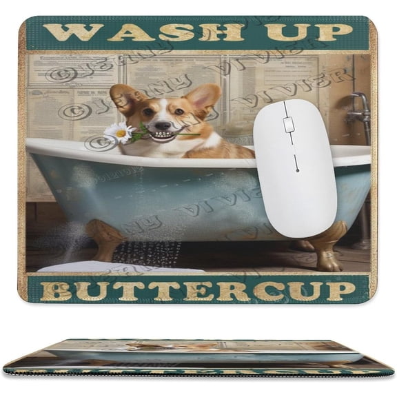 Mouse Pad, Premium-Textured Mouse Mat with Non-Slip Rubber Base,Corgi Wash Up Buttercup Mouse Pad for Laptop Computer Office Desk Accessories 10"x12"