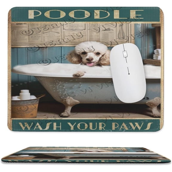Mouse Pad, Premium-Textured Mouse Mat with Non-Slip Rubber Base,Poodle Wash Your Paws Mouse Pad for Laptop Computer Office Desk Accessories 10"x12"