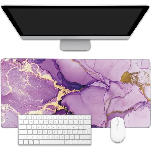 Mouse Pad,Purple Marble Desk Mat for Desktop,Desk Pad with Non-Slip Base and Stitched Edge,Extended Mousepad for Office and Home 35.4X15.7 Inch
