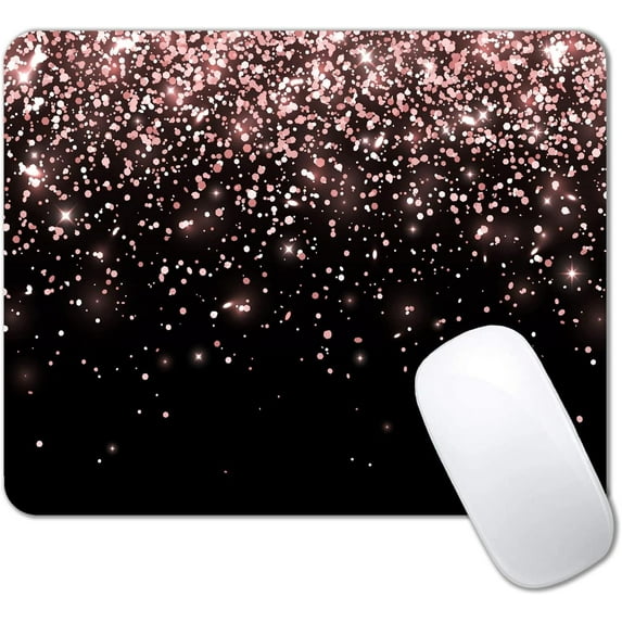 Mouse Pad, Rose Gold Glitter Black Mouse Pad, Non-Slip Rubber Base Women Mousepad, Mouse Mat Pad for Work, Game, Office, 9.5 x 7.9 Inch - Beautiful Modern Luxury Design