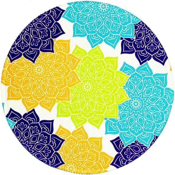 Mouse Pad, Round Mandala Mouse Mat, Small Circular Mousepad with Designs, Non-Slip Rubber Print Mouse Mat with Stitched Edges, Cue Office Mouse Pad for Women and Girls, 7.9 x 7.9 Inch, Yellow