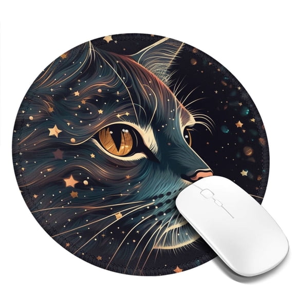 Mouse Pad Small Round Mousepad Non-Slip Rubber Base for Office Desk Laptop Gaming - Cat Face Starry Cute Kitty